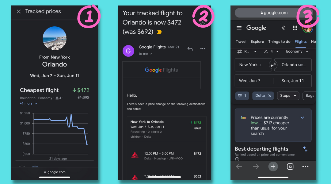Google Flights price tracking