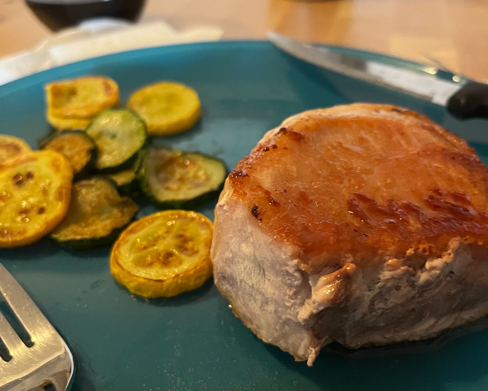 Air fryer pork chop and zucchini