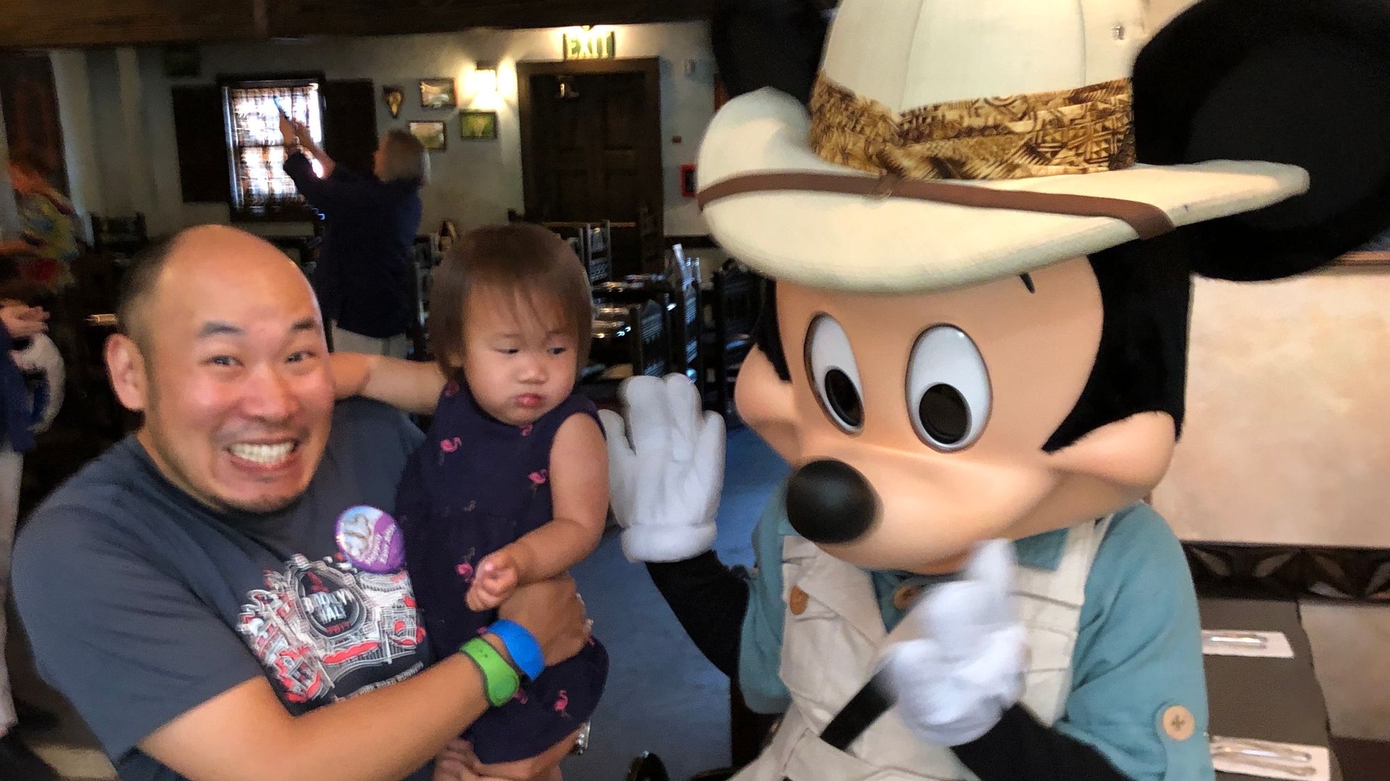 Little K wasn't feeling Safari Mickey at Tusker House