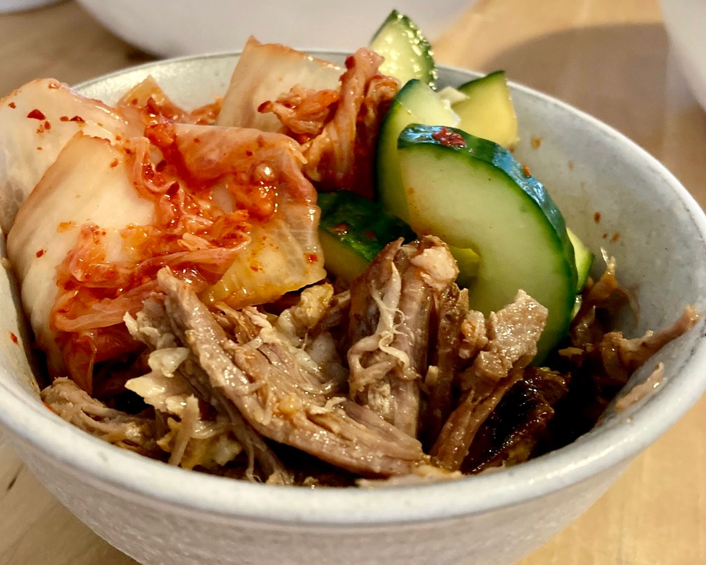Pulled Pork with Kimchi & Pickled Cucumbers