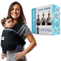 Baby K'tan Active Oasis Baby Wrap Baby Carrier - Pre Wrapped Sport Performance Blend Sling - UVA and UVB Protection - HeiQ Technology, Quick Drying - Black & Grey X-Large (See Sizing Chart)