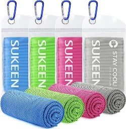 Sukeen [4 Pack Cooling Towel (40"x12"), Ice Towel, Soft Breathable Chilly Towel, Microfiber Towel for Yoga, Sport, Running, Gym, Workout,Camping, Fitness, Workout & More Activities