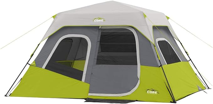 CORE 6 Person Instant Cabin Tent | Portable Large Pop Up Tent with Easy 60 Second Camp Setup