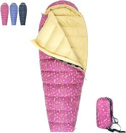 Down Sleeping Bag, 30-60 Degree F Sleeping Bag for up to 5ft tall