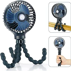 Mini Handheld Personal Portable Fan, Baby Stroller Fan, Car Seat Fan, USB or Battery Powered, with Flexible Tripod Clip on Student Bed Desk Bike Crib Treadmill Camping Traveling(Dark Blue)