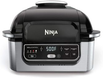 Ninja AG301 Foodi 5-in-1 Indoor Electric Grill with Air Fry, Roast, Bake & Dehydrate - Programmable, Black/Silver