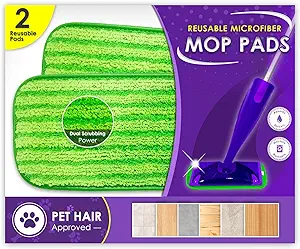 Reusable Floor Mop Pads - Swiffer Wet Jet Compatible Refills 2 Pack - Machine Washable, 12-inch Microfiber Mop Swiffer Wet Pads - Eco-Friendly Household Cleaning Supplies