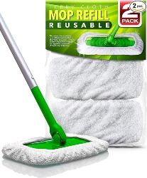 VanDuck Reusable 100% Cotton Mop Pads Compatible with Swiffer Sweeper Mops (2-Pack) Washable Mop Pads for Wet & Dry Use (Mop is Not Included)