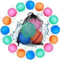 SOPPYCID Reusable Water Bomb Balloons, Latex-Free Silicone Water Splash Ball with Mesh Bag, Self-Sealing Water Bomb