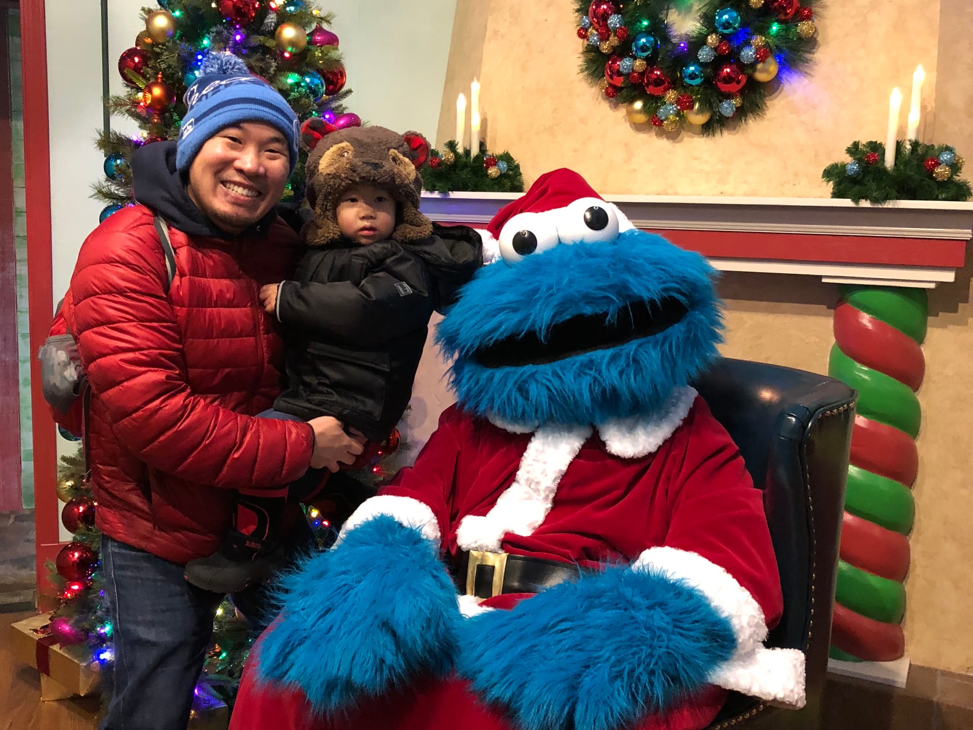 Visiting Cookie Monster Santa at Sesame Place