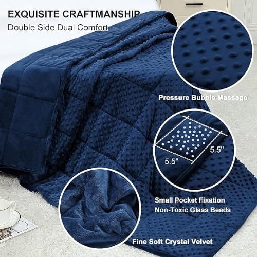 Weighted Blanket, Luxury Velvet Weighted Blankets for Adults and Kids,Warm and Breathable Soft and Comfort Minky, Cute Heavy Blanket with Premium Glass Beads (36"x48" 5LBS, Navy)